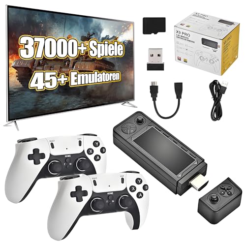X9 Pro Retro Game Stick 4K mit 2 x 2.4G Wireless Controllern, Vorinstallierte Spielekonsole 37000+Klassiker 45+ Simulatoren,Plug and Play Retro TV Spiele(64G) von KINMRIS