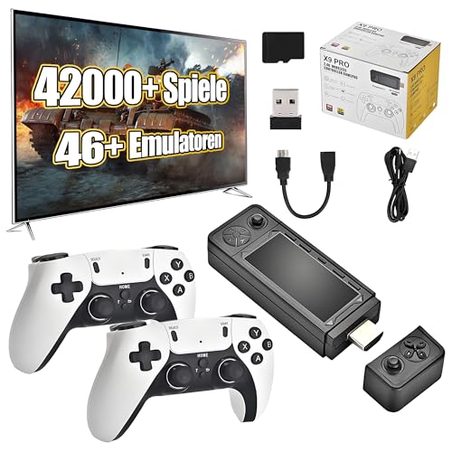 X9 Pro Retro Game Stick 4K mit 2 x 2.4G Wireless Controllern, Vorinstallierte Spielekonsole 42000+ Klassiker 46+ Simulatoren,Plug and Play Retro TV Spiele(128G) von KINMRIS