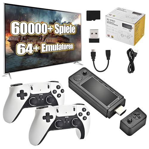 X9 Pro Retro Game Stick 4K mit 2 x 2.4G Wireless Controllern, Vorinstallierte Spielekonsole 60000+ Klassiker 64+ Simulatoren,Plug and Play Retro TV Spiele(256G) von KINMRIS