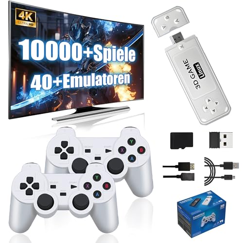 Y6 Retro Game Stick Spielkonsole 4k mit integriertem 10000+ Retro Spiele 40+ Emulatoren, 2 x 2.4G Wireless Controller, Tragbare Plug & Play Videospiele (64G) von KINMRIS