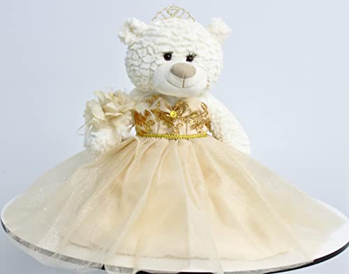 KINNEX COLLECTIONS SINCE 1997 Quince Anos Quinceanera Letzte Puppe Teddybär mit Kleid (Mittelstück) ~ B16631-34G (Champane) von KINNEX COLLECTIONS SINCE 1997