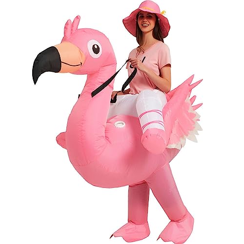 KINQUINN Aufblasbare Kostüm Flamingo Kostüm Erwachsene Fahrt auf Flamingo Aufblasbare Halloween Kostüme für Erwachsene (4.9-6.2 ft) von KINQUINN