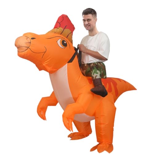 KINQUINN Aufblasbares Dinosaurier Kostüm für Erwachsene Aufblasbare Fahrt auf Kostüm Blow Up Trex Kostüm Dino Aufblasbare Orange Kostüm für Halloween Party von KINQUINN
