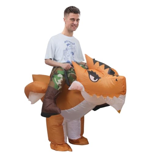 KINQUINN Dinosaurier Kostüme für Erwachsene,Aufblasbare lustige Halloween Kostüme für Männer/Frauen,Blow Up T rex Kostüm, Dinosaurier Reiter Kostüm von KINQUINN