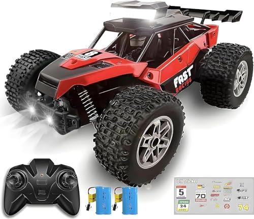 KINSAM Ferngesteuertes Auto,1/18 RC Auto LED All Terrain ab 6 7 8 9 10 11 12 Jahre, 2.4GHz Mehrere Geschwindigkeiten bis 20 KM/H, 2AKKU 60min Spielzeit, Monster Truck Ferngesteuert - [2025 Modell] von KINSAM