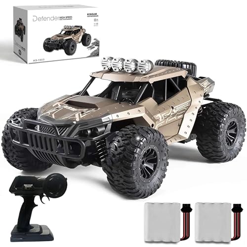 KINSAM Ferngesteuertes Auto für Draußen,1/16 Rc Auto Offroad ab 6 8 10 Jahre,Volles Proportional 25 KM/H,2 x Akku 1200Mah 80min Play, RC Monstertruck Buggy,Rc Car Kinder [Super Version 2024] von KINSAM