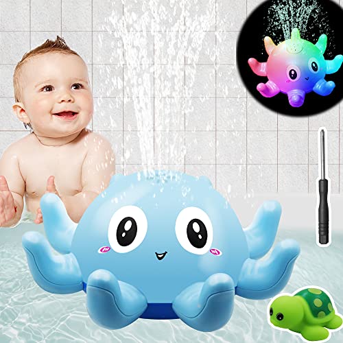 Baby Badewannenspielzeug Oktopus Spray Wasserspielzeug Baby Badewanne Spielzeug mit Licht Badespielzeug Baby ab 1 Jahr Kinderdusche Badespielzeug ab 1 2 3 4 Jahre Wasserstrahl Pool Spielzeug Blue von KINSI