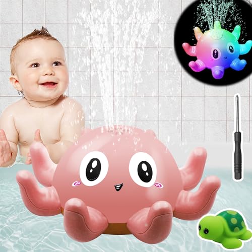 Baby Badewannenspielzeug Oktopus Spray Wasserspielzeug Baby Badewanne Spielzeug mit Licht Badespielzeug Baby ab 1 Jahr Kinderdusche Badespielzeug ab 1 2 3 4 Jahre Wasserstrahl Pool Spielzeug pink von KINSI