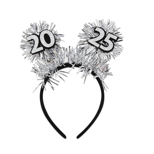 KINSPON Festival Kopfschmuck Karneval Kopfbedeckung Party Requisiten Silvester Stirnband Jahr 2025 Glitzer Puder Hairhoop alle Altersgruppen von KINSPON