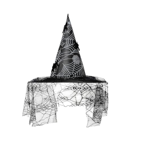 KINSPON Halloween-Hexenhut mit Fransen aus Spitze, Party-Zaubererhut, Uni, spitzer Hexenhut, Erwachsene, Kinder, Cosplay, Kostüm, Kopfbedeckung KINSPON Halloween-Hexenhut mit Fransen aus Spitze, Party-Zaubererhut, Uni, spitzer Hexenhut, Erwachsene, Kinder, Cosplay, Kostüm, Kopfbedeckung von KINSPON