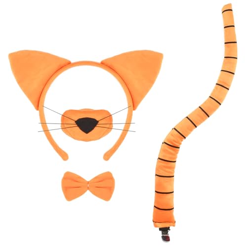 KINTOMG 4-teiliges Katzenkostüm-Zubehör-Set, orangefarbene Katzenohren, Stirnband, Nase, Fliege und gestreifter Schwanz für Halloween, Weihnachten, Festival, Mottoparty, Cosplay KINTOMG 4-teiliges Katzenkostüm-Zubehör-Set, orangefarbene Katzenohren, Stirnband, Nase, Fliege und gestreifter Schwanz für Halloween, Weihnachten, Festival, Mottoparty, Cosplay von KINTOMG