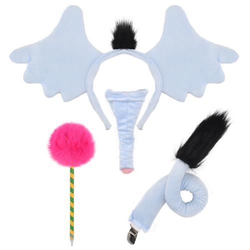KINTOMG Elefant Kostüm Zubehör Set mit Ohren Haarreif, Nase, Schwanz und Zauberstab, Hellblau von KINTOMG