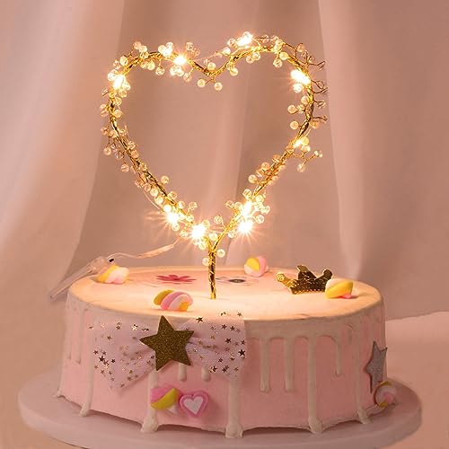 KIPETTO Kuchen Topper Liebes Herz Perlen Cake Topper mit LED-Licht für Geburtstag, Hochzeit, Jahrestag, Party Tortendekoration KIPETTO Kuchen Topper Liebes Herz Perlen Cake Topper mit LED-Licht für Geburtstag, Hochzeit, Jahrestag, Party Tortendekoration von KIPETTO