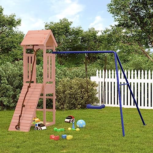Outdoor Laufstall aus Massivholz Douglas Leiter und Spielzubehör für den Garten für Kinder von 3-8 Jahren, 238 x 196 x 207 cm von KIPPOT
