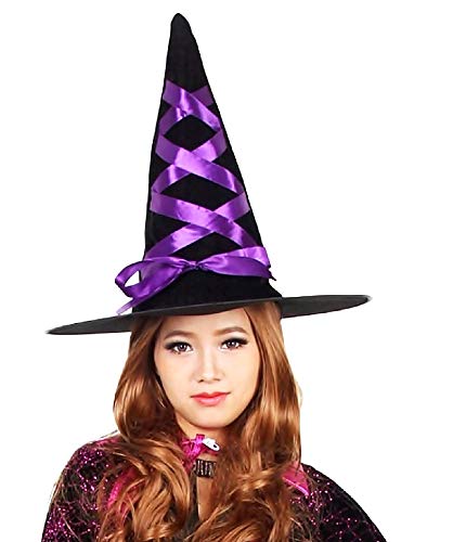 Hexenhut - schwarz und lila - samt - damenverkleidung für kinder - halloween - karneval - mann - unisex - originelle geschenkidee von KIRALOVE