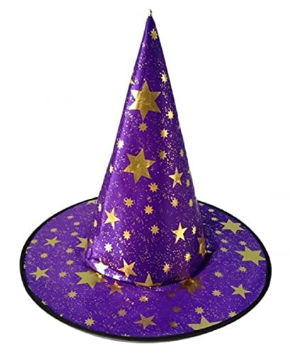 Hexenhut Damen Karneval Halloween Kürbisse Katzen Lila Sterne Gold Einheitsgröße Zubehör Kostüm von KIRALOVE