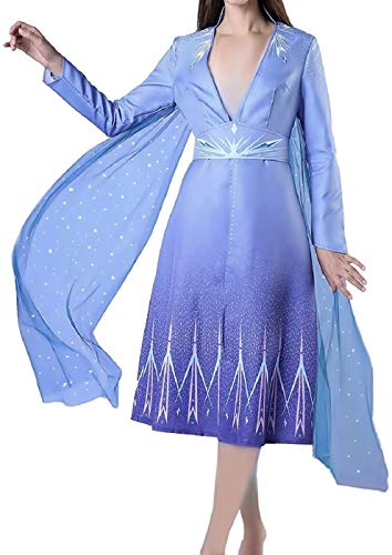 KIRALOVE Kostüm ELSA Frau - mädchen - Karneval - verkleidungen für Erwachsene - Halloween - Deluxe - Mantel - 2 - Weihnachten - Cartoon - Blaue Farbe - größe m Cosplay von KIRALOVE