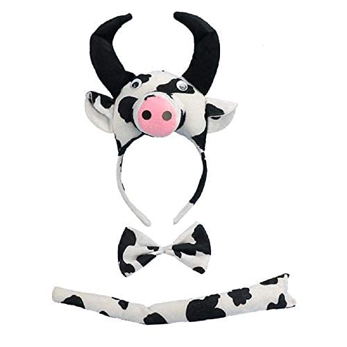 Kuh-Set Haarreif Schwanz Fliege Tiere Damen Kostüm Karneval Halloween Cosplay Zubehör Kuh Flecken Weiß-Schwarz Lustig Kuh-Set Haarreif Schwanz Fliege Tiere Damen Kostüm Karneval Halloween Cosplay Zubehör Kuh Flecken Weiß-Schwarz Lustig von KIRALOVE