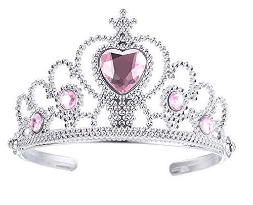 KIRALOVE - Rosa Krone Krone Tiara für Mädchen Prinzessin Königin mit bunten Steinen - Zubehör Karneval Cosplay Halloween von KIRALOVE