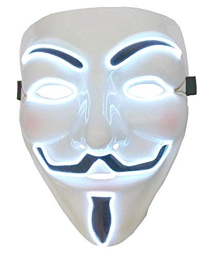 KIRALOVE V für rache anonyme maske - für kostüm - frau verkleidet - halloween - karneval - helle led - weiß - erwachsene - unisex - mann - jungen - originelle geschenkidee v per vendetta anonymous von KIRALOVE