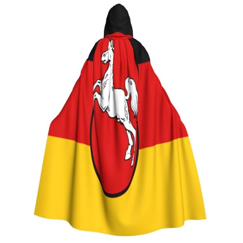 KIRROWE Flagge Niedersachsen Kapuzenumhang für Erwachsene - Perfektes Kostüm für Halloween Cosplays und Mottopartys KIRROWE Flagge Niedersachsen Kapuzenumhang für Erwachsene - Perfektes Kostüm für Halloween Cosplays und Mottopartys von KIRROWE