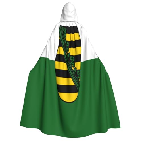 KIRROWE Kapuzenumhang mit Sachsenflagge für Erwachsene – perfektes Kostüm für Halloween, Cosplays und Mottopartys von KIRROWE