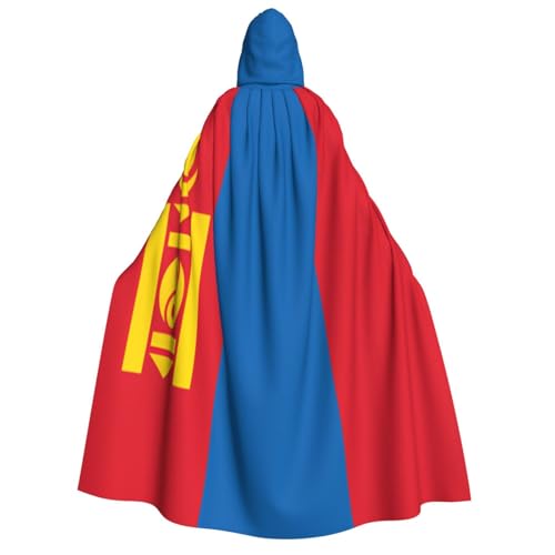KIRROWE Umhang mit Kapuze für Erwachsene, Motiv: Mongolische Flagge, perfektes Kostüm für Halloween, Cosplays und Mottopartys von KIRROWE