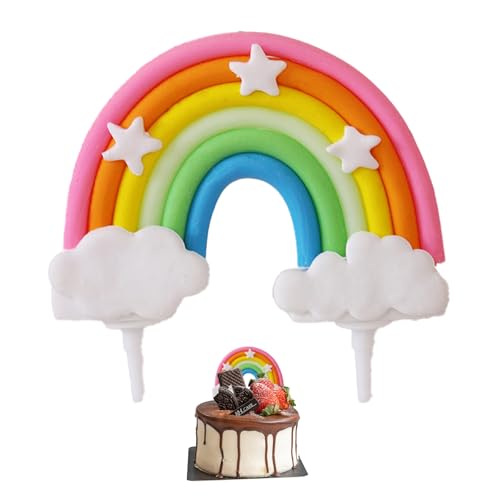 Regenbogen Kuchen-Deko aus weichem Keramikmaterial –bunte Geburtstags-Partyaccessoires – Ideal für Familienfeiern, Kindergeburtstage & festliche Anlässe von KIRVOS