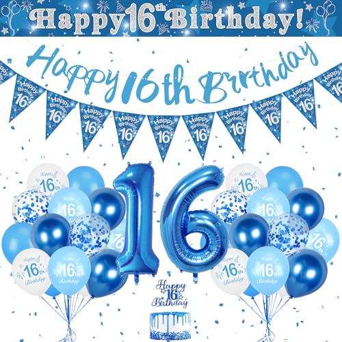 16 Geburtstag Dekoration, Deko 16 Geburtstag Junge Blau, Luftballon 16. Geburtstag Blau, 16. Geburtstag Deko Banner, Blau and White Party Deko, Folienballon Zahl für 16. Geburtstag Junge Mädchen 16 Geburtstag Dekoration, Deko 16 Geburtstag Junge Blau, Luftballon 16. Geburtstag Blau, 16. Geburtstag Deko Banner, Blau and White Party Deko, Folienballon Zahl für 16. Geburtstag Junge Mädchen von KISPATTI