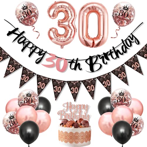 30 Geburtstag Deko Frauen, Luftballon 30. Geburtstag Rosegold Schwarz Mit Wimpelkette Banner, Happy Birthday Girlande Schwarz Rosegold Luftballons Konfetti Luftballons Deko 30 Geburtstag Frau von KISPATTI