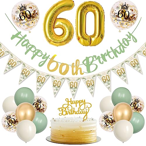 60. Geburtstag Mädchen Deko Set - Grün Gold Luftballon Mit Wimpelkette Banner für Frauen Und Mann von KISPATTI