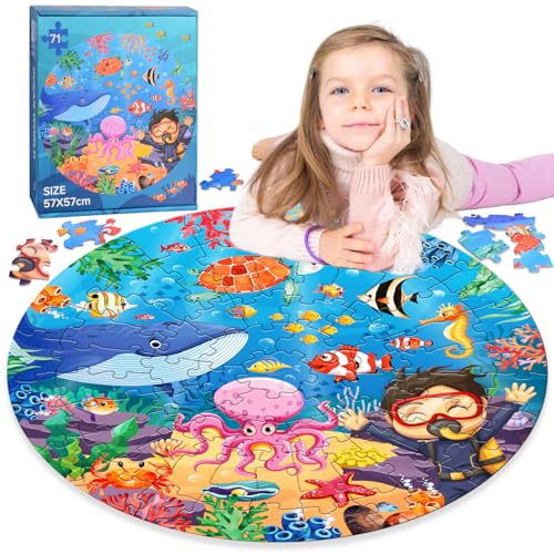 Bodenpuzzle für Kinder ab 3-8 Jahre, Unterwasserwelt Kinderpuzzle, 71 Teile Puzzle für Kinder ab 3 Jahren, Große Rundes Puzzle, Puzzle Geschenke für 3+ Jahre Jungen Mädchen Bodenpuzzle für Kinder ab 3-8 Jahre, Unterwasserwelt Kinderpuzzle, 71 Teile Puzzle für Kinder ab 3 Jahren, Große Rundes Puzzle, Puzzle Geschenke für 3+ Jahre Jungen Mädchen von KISPATTI