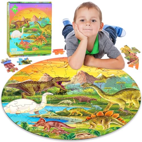 Dinosaurier Bodenpuzzle für Kinder, 71 Teile Riesen Kinderpuzzle, Große Rundes Dinosaurier Puzzle, Dino Puzzle für Kinder ab 8 Jahren, Jigsaw Puzzle von 3-8 Jahre, Geschenk für Jungen Mädchen Dinosaurier Bodenpuzzle für Kinder, 71 Teile Riesen Kinderpuzzle, Große Rundes Dinosaurier Puzzle, Dino Puzzle für Kinder ab 8 Jahren, Jigsaw Puzzle von 3-8 Jahre, Geschenk für Jungen Mädchen von KISPATTI
