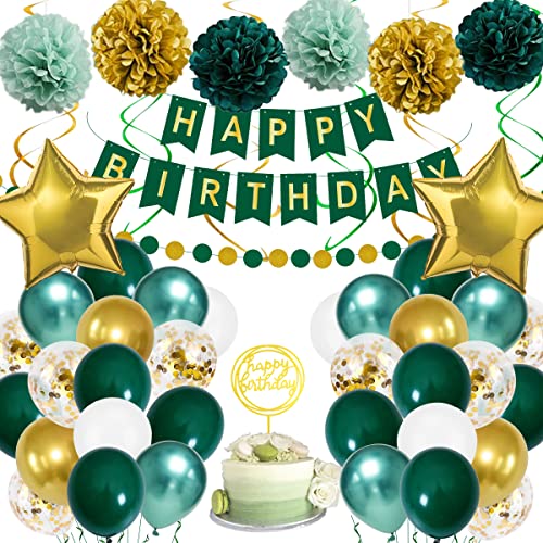 Geburtstagsdeko, Luftballons Geburtstag Set Grün Gold Metallic Luftballons für Mädchen Jungen Frauen Männer mit Papierbommeln, Happy Birthday-Banner, Konfettiballons für Geburtstag Dekoration Geburtstagsdeko, Luftballons Geburtstag Set Grün Gold Metallic Luftballons für Mädchen Jungen Frauen Männer mit Papierbommeln, Happy Birthday-Banner, Konfettiballons für Geburtstag Dekoration von KISPATTI