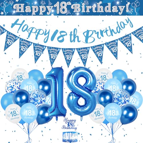 Luftballon 18. Geburtstag Blau, Geburtstagsdeko 18 Jahr Junge, 32 Zoll Blau Luftballons Zahlen 18, Deko 18. Geburtstag Junge Happy Birthday Banner Kindergeburtstag Deko Luftballon 18. Geburtstag Blau, Geburtstagsdeko 18 Jahr Junge, 32 Zoll Blau Luftballons Zahlen 18, Deko 18. Geburtstag Junge Happy Birthday Banner Kindergeburtstag Deko von KISPATTI