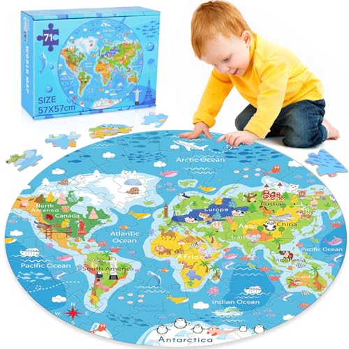 Puzzle Weltkarte Kinder ab 3-8 Jahre, 71 Teile Puzzle Weltkarte für Kinder, Kinderpuzzle ab 3 Jahre, Große Rundes Puzzle für Jungen Mädchen, Geschenke für Kinder Bodenpuzzle Puzzle Weltkarte Kinder ab 3-8 Jahre, 71 Teile Puzzle Weltkarte für Kinder, Kinderpuzzle ab 3 Jahre, Große Rundes Puzzle für Jungen Mädchen, Geschenke für Kinder Bodenpuzzle von KISPATTI