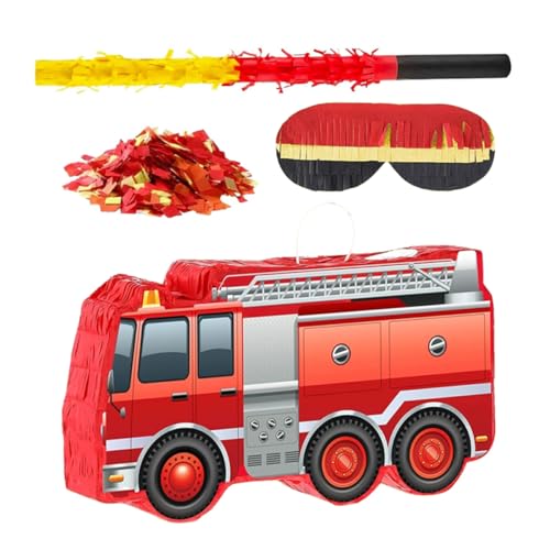 KITANDOVE 1 Set Lkw-piñata Mit Augenbinde, Fledermaus Und Konfetti, Feuerwehrmann-partydekorationen Für Jungen Und Kinder, Feuerwehrauto, Geburtstag, Babyparty-zubehör von KITANDOVE