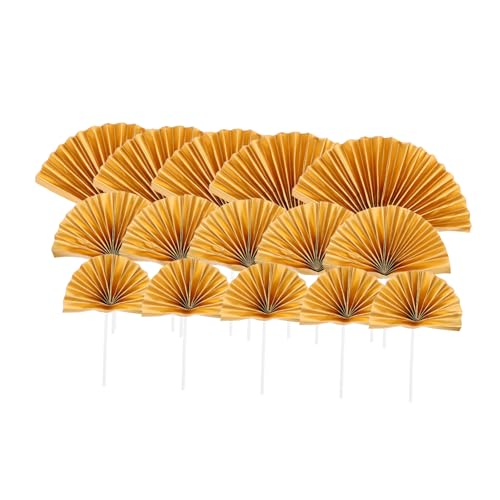 KITANDOVE 15 Stück Goldene Lüfterdekoration Gold Fächer-kuchenaufsatz Tropisch Kuchendekorationen Mini Heiraten Dekoration Goldener Tortenaufsatz Glücklich Hochzeit Szene Party Golden Papier von KITANDOVE