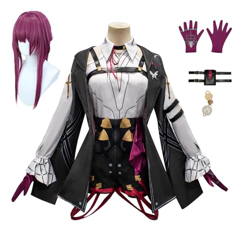 Cosplay-Kostüm, Kafka, Anime, Honkai-Stern-Schienenkleid, komplettes Set, Uniform, Halloween-Party-Outfit mit Perücke (klein, Kleidung + Perücke) von KITAT