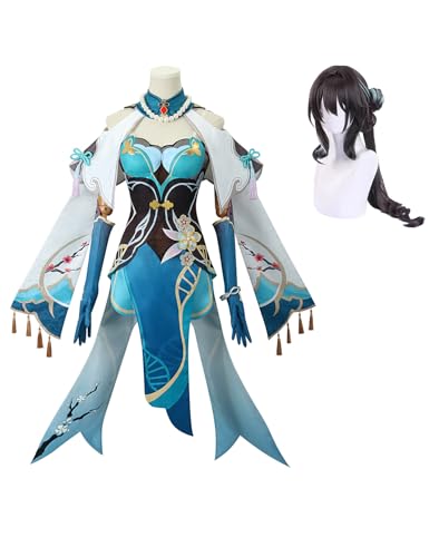 Cosplay-Kostüm, Ruan Mei Anime Honkai Star Rail Kleid, komplettes Set, Uniform, Halloween-Party-Outfit mit Perücke (XXXL, Kleidung + Perücke) von KITAT