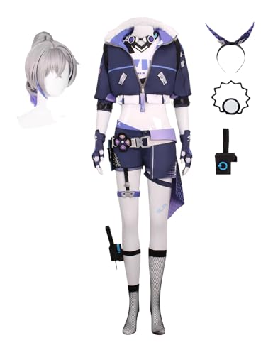Cosplay-Kostüm, silberfarbener Wolf, Anime, Honkai-Stern-Schienenkleid, komplettes Set, Uniform, Halloween-Party-Outfit mit Perücke (M, Kleidung + Perücke) von KITAT