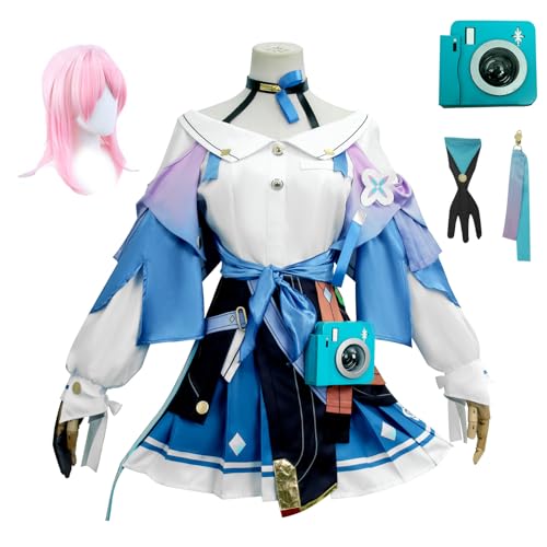 Cosplay-Kostüm 7. März Anime Honkai Star Rail Kleid, komplettes Set, Uniform, Halloween-Party-Outfit mit Perücke (Größe XL, Kleidung + Perücke) von KITAT