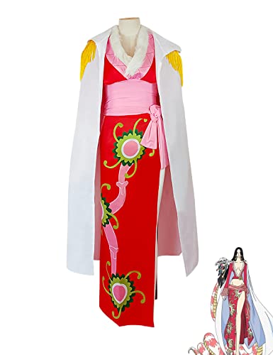 KITAT Anime Cosplay Kostüm Einteiler Boa Hancock Kleid Umhang Cheongsam Outfits Halloween Party Uniform Anzüge (Large), Rot von KITAT