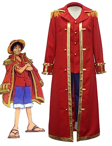 KITAT Monkey D Luffy Captain Cosplay Kostüm Anime Einteiler Uniform Umhang Anzug mit Strohhut (Large) von KITAT
