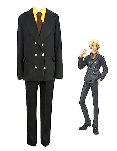 One Piece Vinsmoke Sanji Cosplay Anime Kostüm Unisex Anzug Jacke Uniform Set (Medium) von KITAT