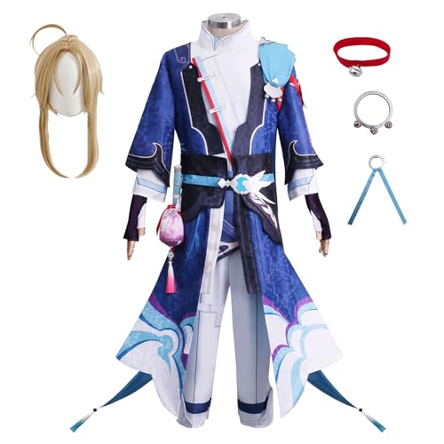 Yanqing Anime Honkai Star Rail Full Set Uniform Halloween Party Outfit mit Perücke (S, Kleidung + Perücke) von KITAT