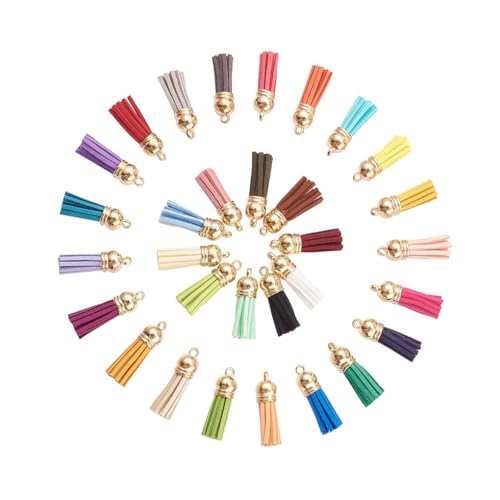 KIXZSAZ 100 Teile/Satz Multi Color Schlüsselbund Quaste Mit Fransen Zubehör Geschenke Und Geschenke DIY Tasse Zubehör Gold Kappe Gold von KIXZSAZ