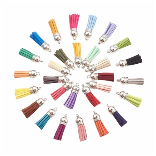 KIXZSAZ 100 Teile/Satz Multi Color Schlüsselbund Quaste Mit Fransen Zubehör Geschenke Und Geschenke DIY Tasse Zubehör Gold Kappe Silber von KIXZSAZ