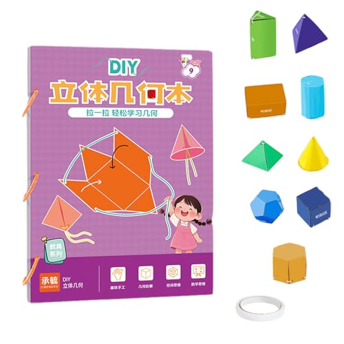 KIXZSAZ 3D Geometriebuch mit Zugschnur. Einzigartige Möglichkeit, geometrische Konzepte zu erlernen. 3D Geometrie Lernbuch mit Zugschnur, 9 Bilder von KIXZSAZ
