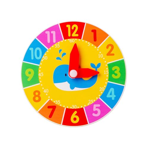 KIXZSAZ Kinder Holzuhr Spielzeug Stunde Zweite Erkenntnis Bunte Uhren Spielzeug Pädagogisches Unterrichtsmaterial Schule Kindergarten, Fisch von KIXZSAZ